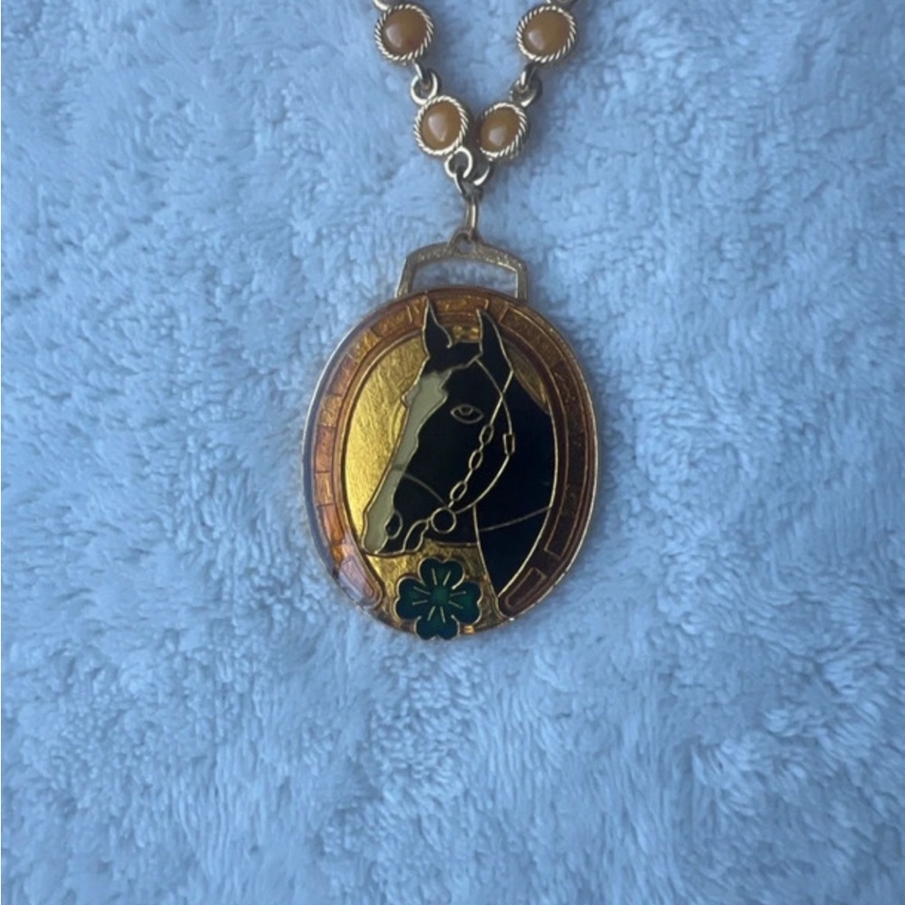 Elegant Gold and Black Horse Pendant Necklace - Picture 3 of 7